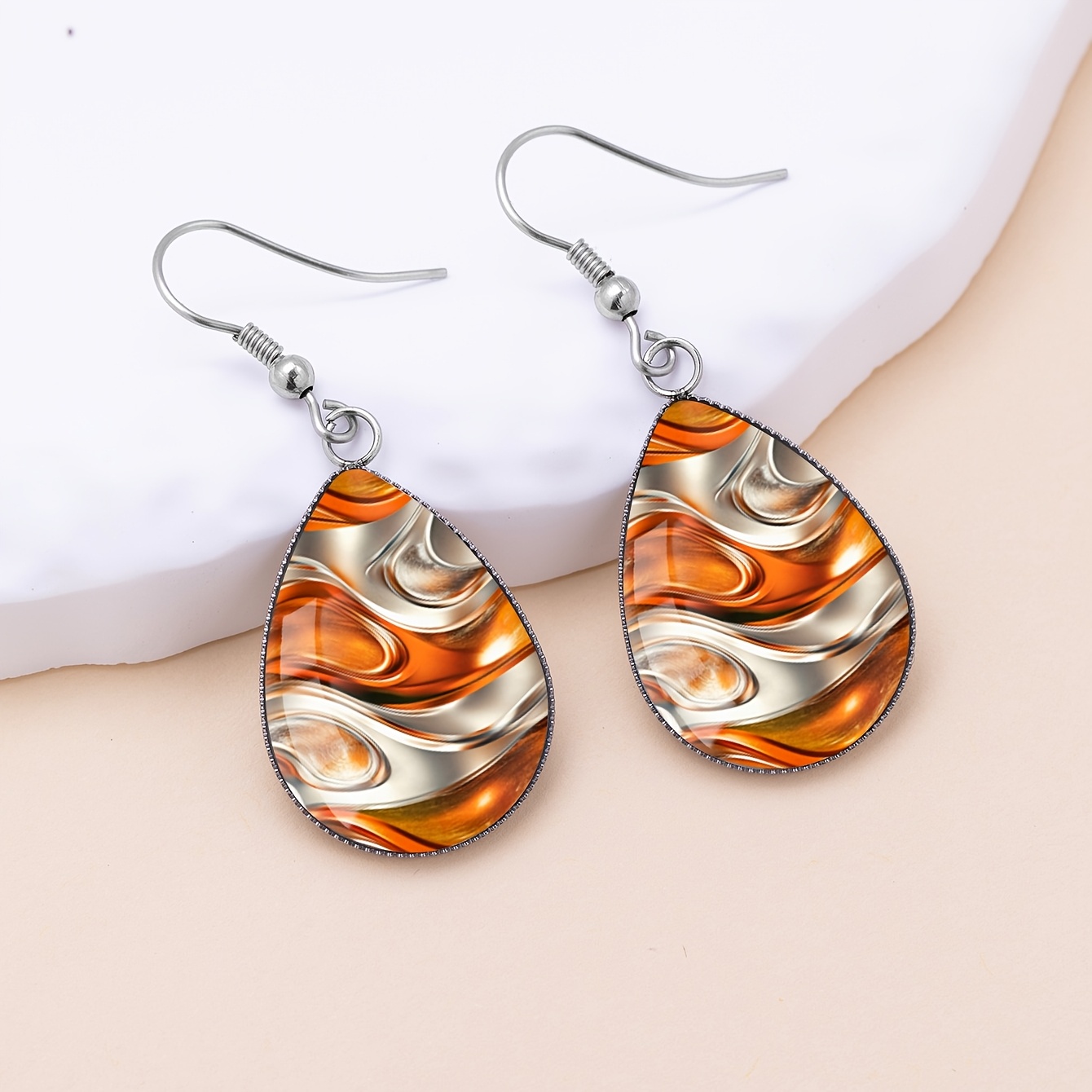 Women's Amber Gilded Fluid Pattern Teardrop Earrings